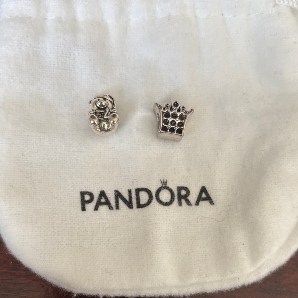 Pandora Silver Crown and Floral Charms 2 charms